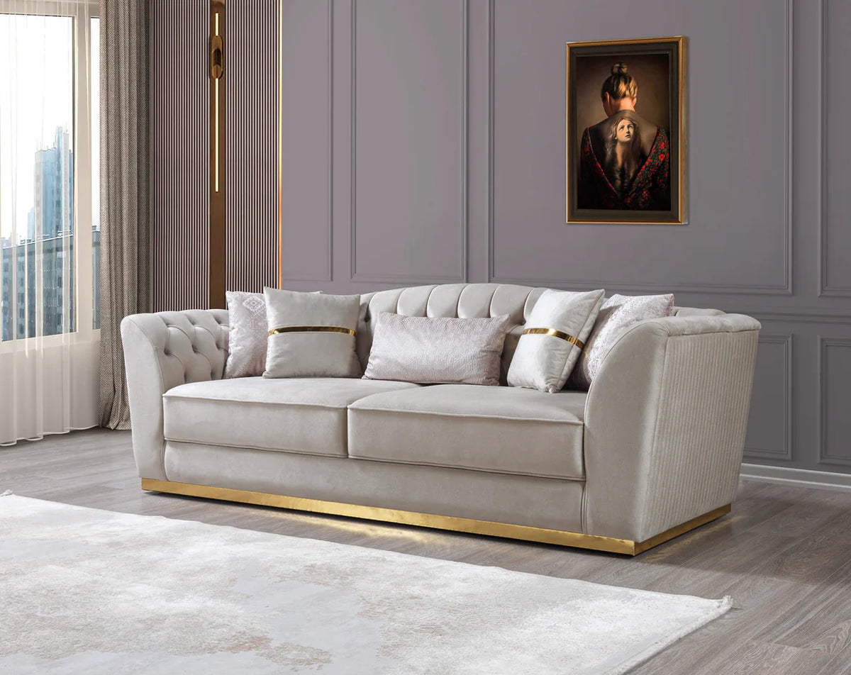 Milena Ivory Velvet Sofa and Loveseat Set