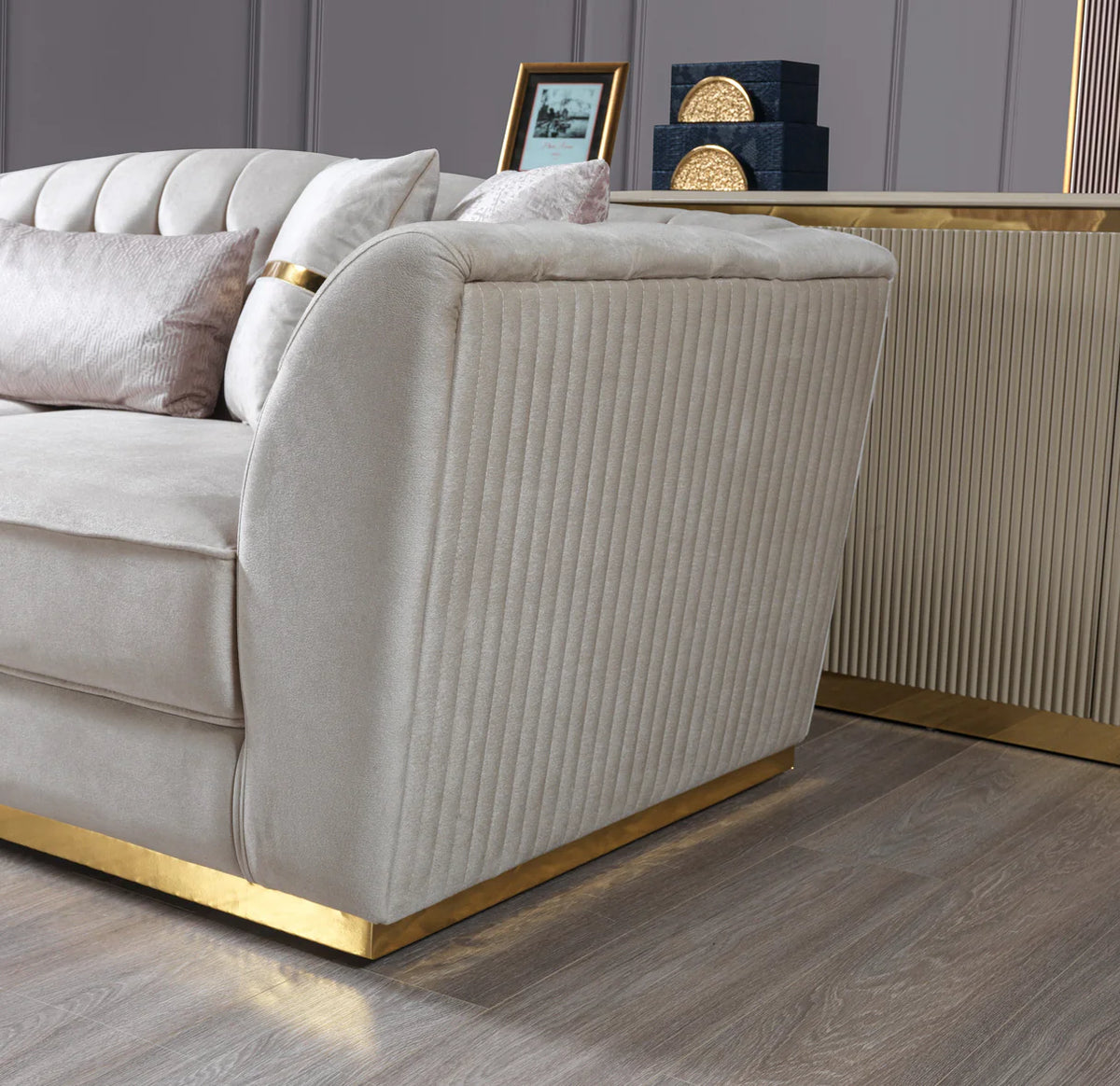 Milena Ivory Velvet Sofa and Loveseat Set