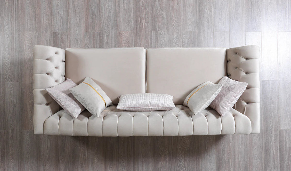 Milena Ivory Velvet Sofa and Loveseat Set