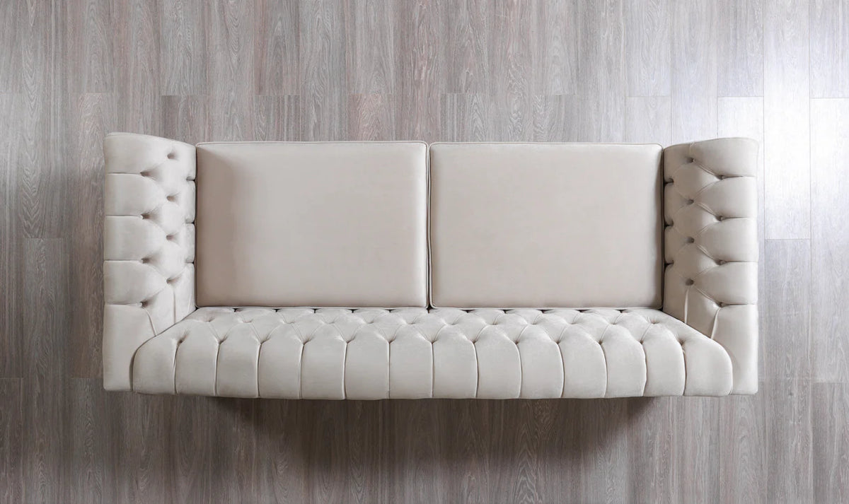 Milena Ivory Velvet Sofa and Loveseat Set