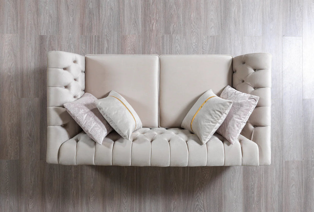 Milena Ivory Velvet Sofa and Loveseat Set