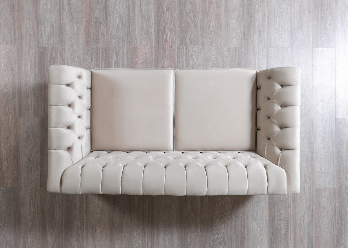 Milena Ivory Velvet Sofa and Loveseat Set