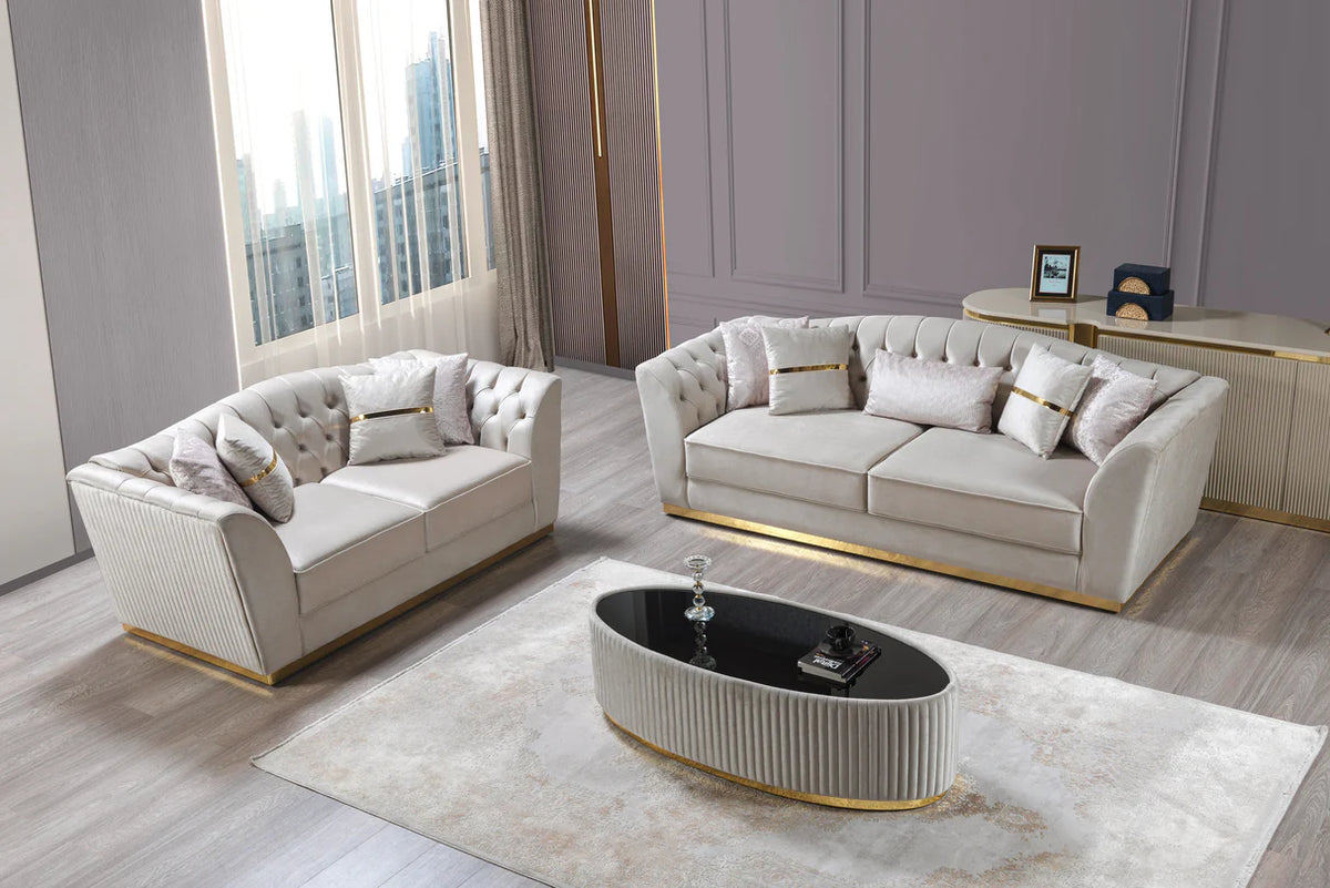 Milena Ivory Velvet Sofa and Loveseat Set