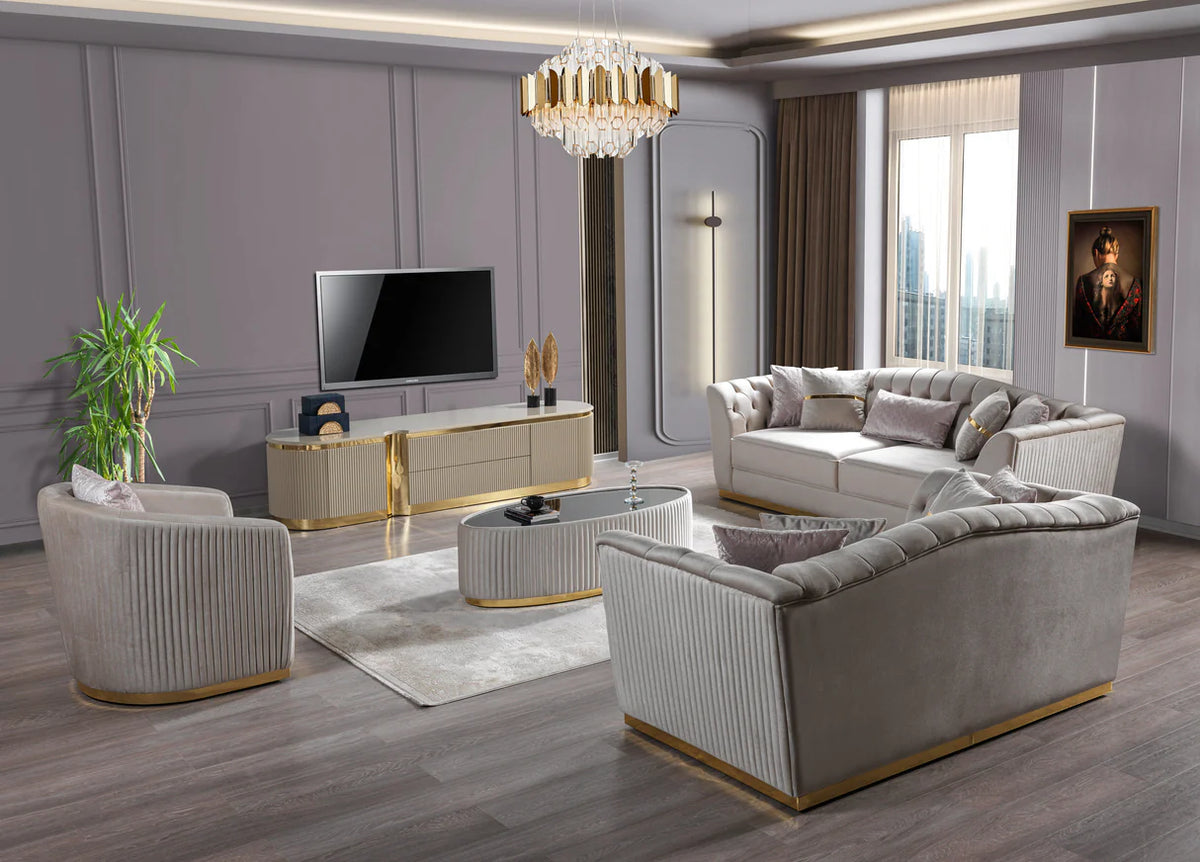 Milena Ivory Velvet Sofa and Loveseat Set