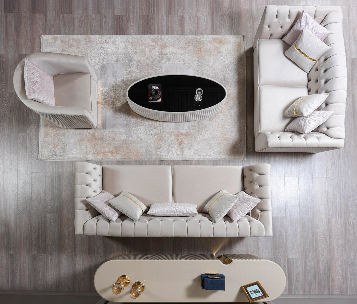 Milena Ivory Velvet Sofa and Loveseat Set