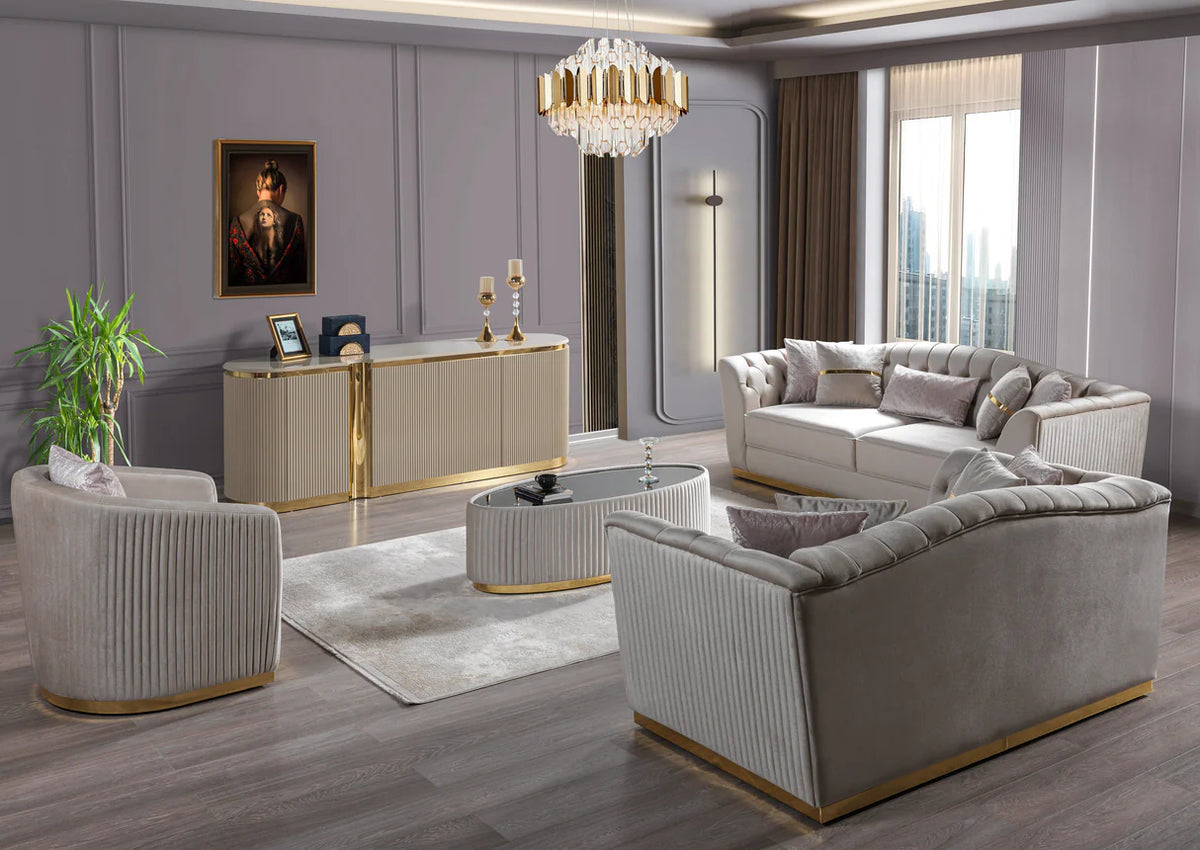 Milena Ivory Velvet Sofa and Loveseat Set