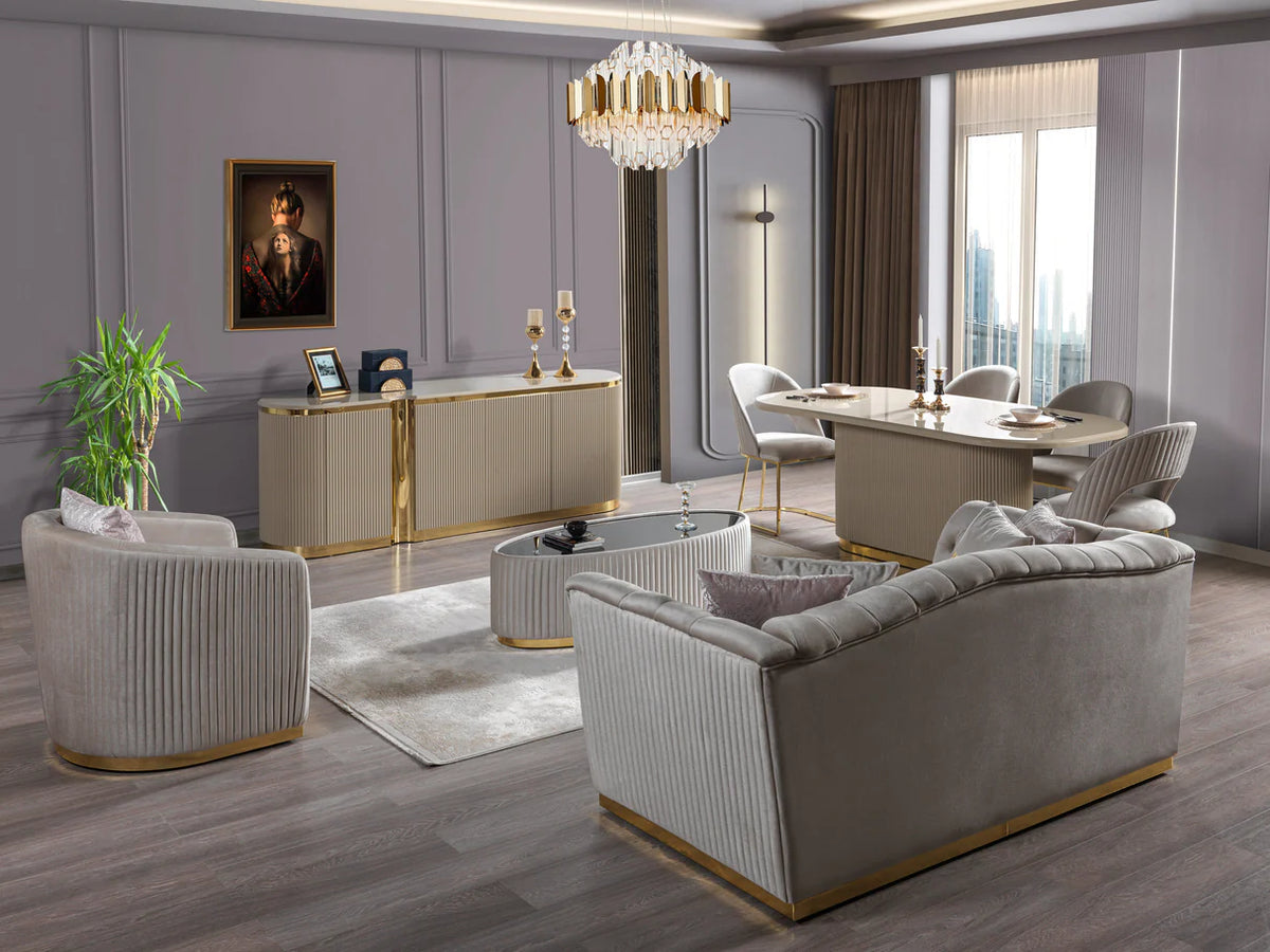 Milena Ivory Velvet Sofa and Loveseat Set