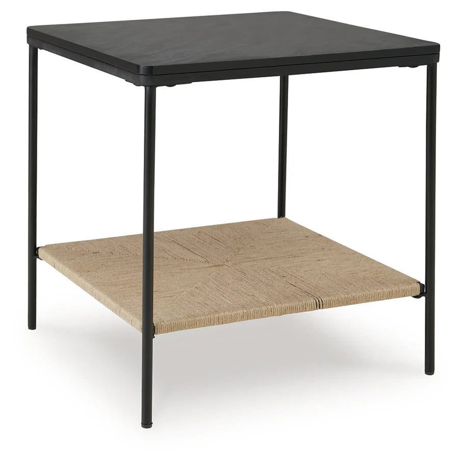 Minrich Black Marble Accent Table with Jute Shelf