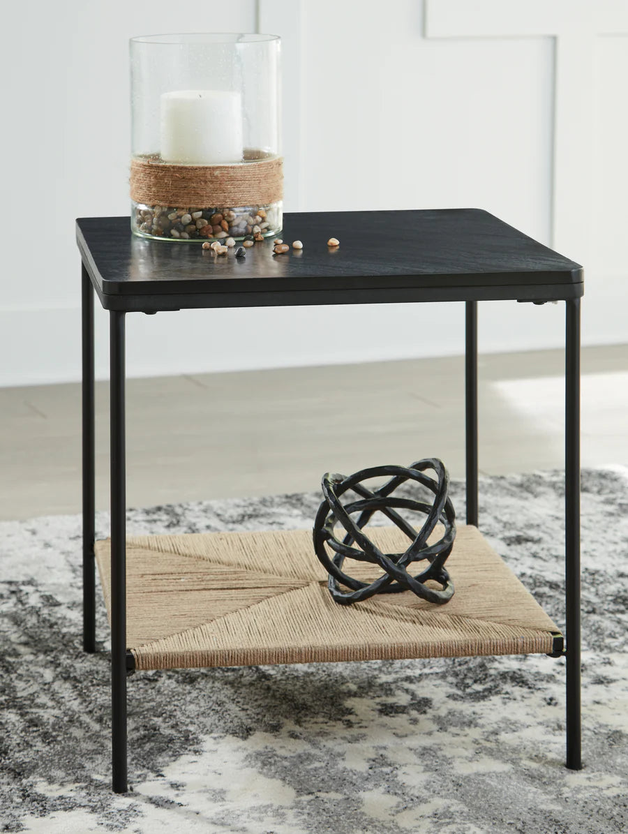 Minrich Black Marble Accent Table with Jute Shelf