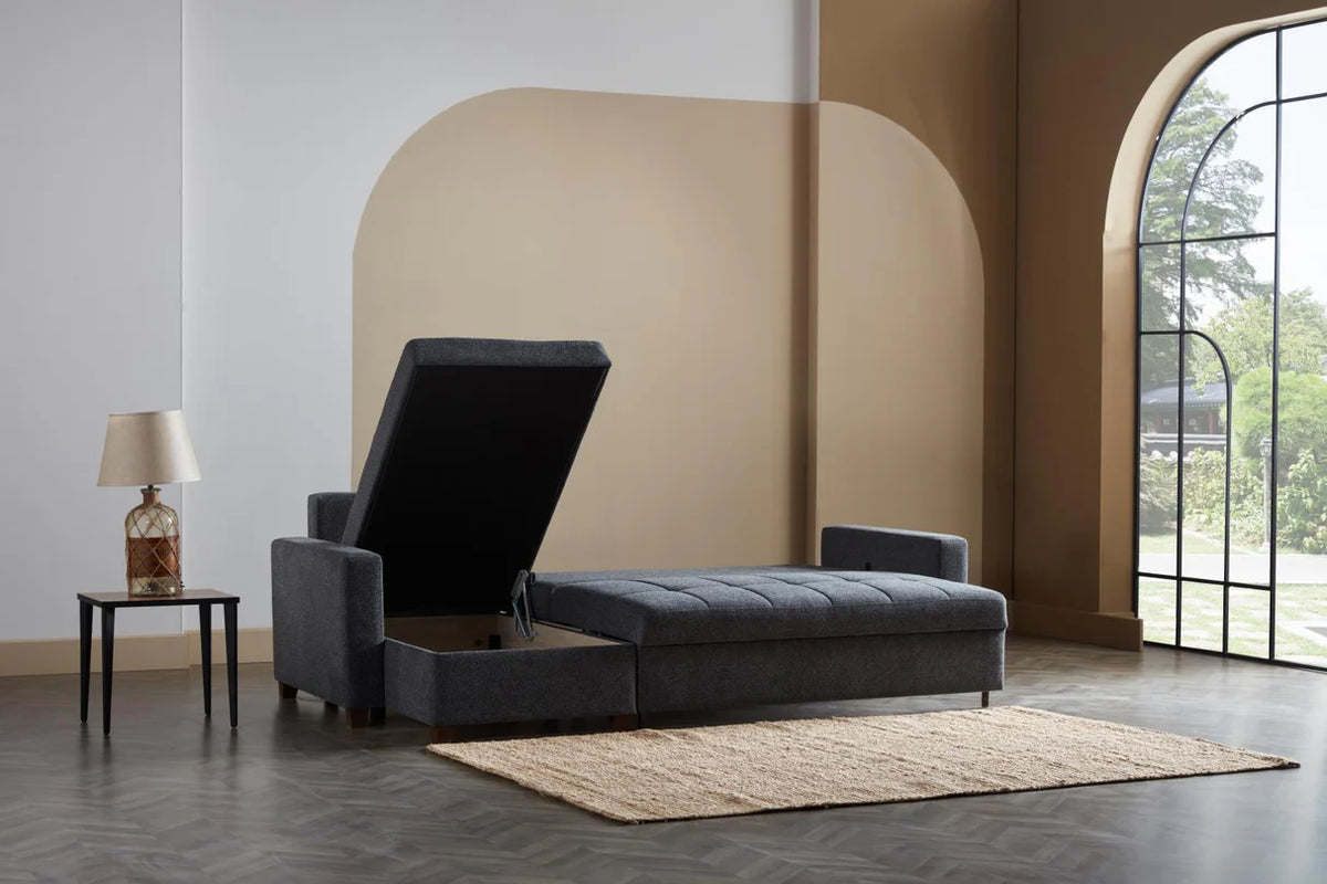 Mocca Dupont Anthracite Storage Sleeper Sofa Chaise