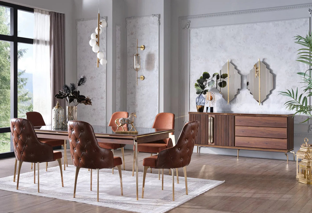 Montego Dining Table, Chair Pair, Buffet & Mirror