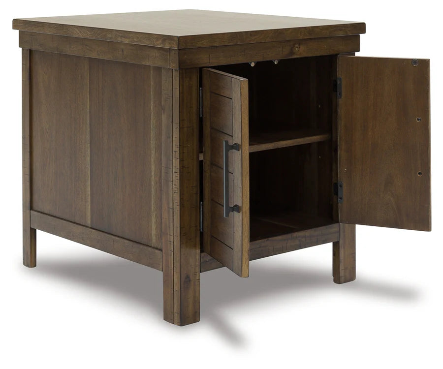 Moriville Tobacco Brown End Table with Cabinet