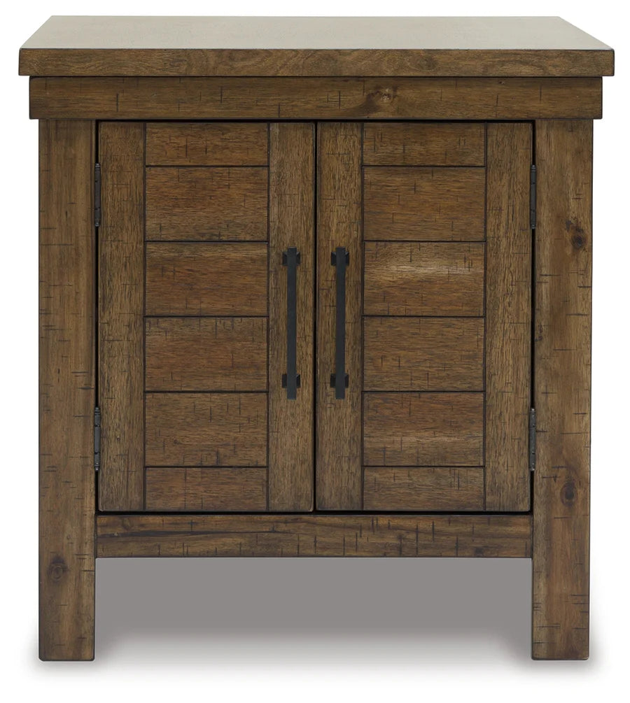 Moriville Tobacco Brown End Table with Cabinet