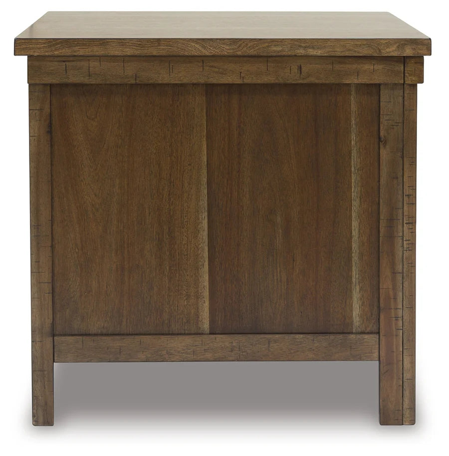 Moriville Tobacco Brown End Table with Cabinet