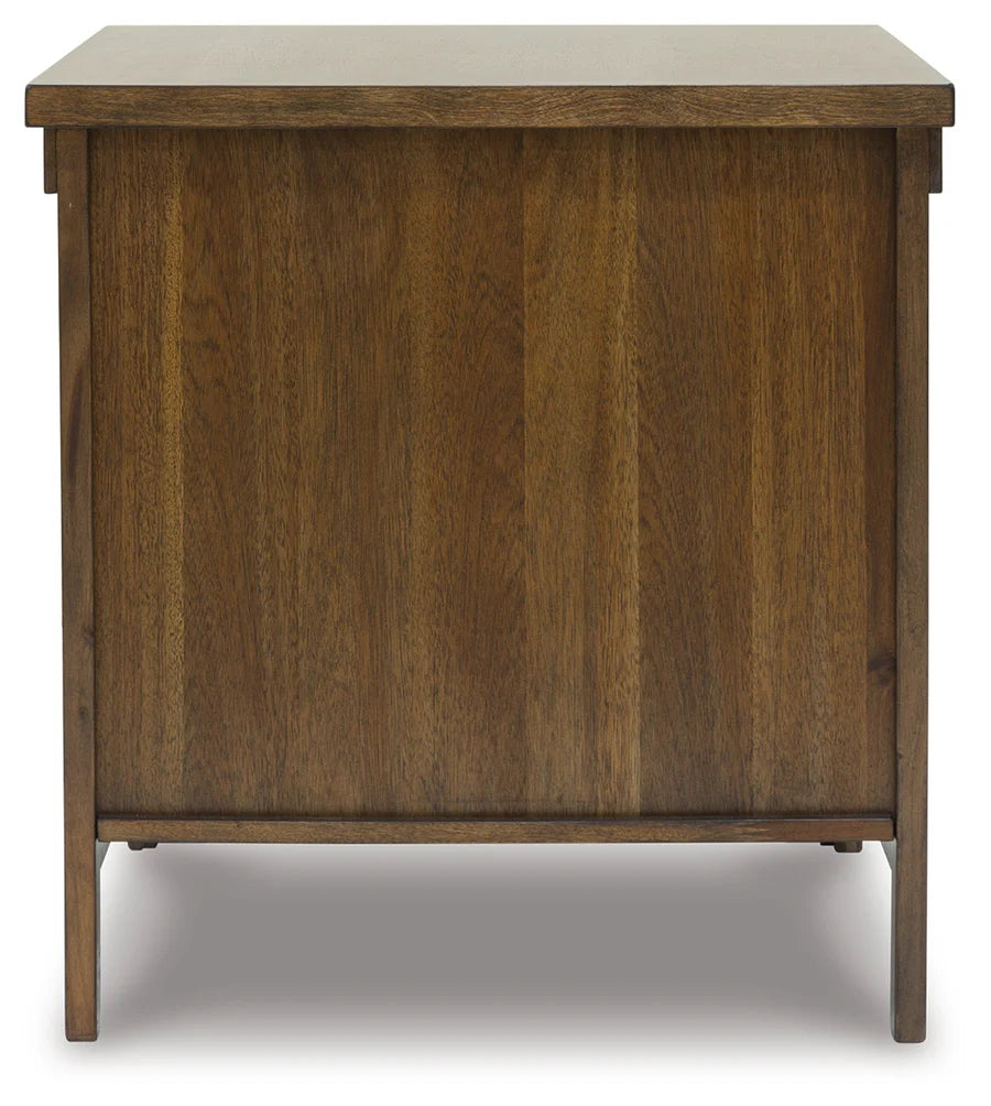 Moriville Tobacco Brown End Table with Cabinet