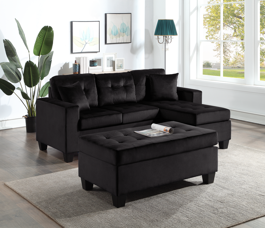 Naomi Velvet Sectional with Ottoman