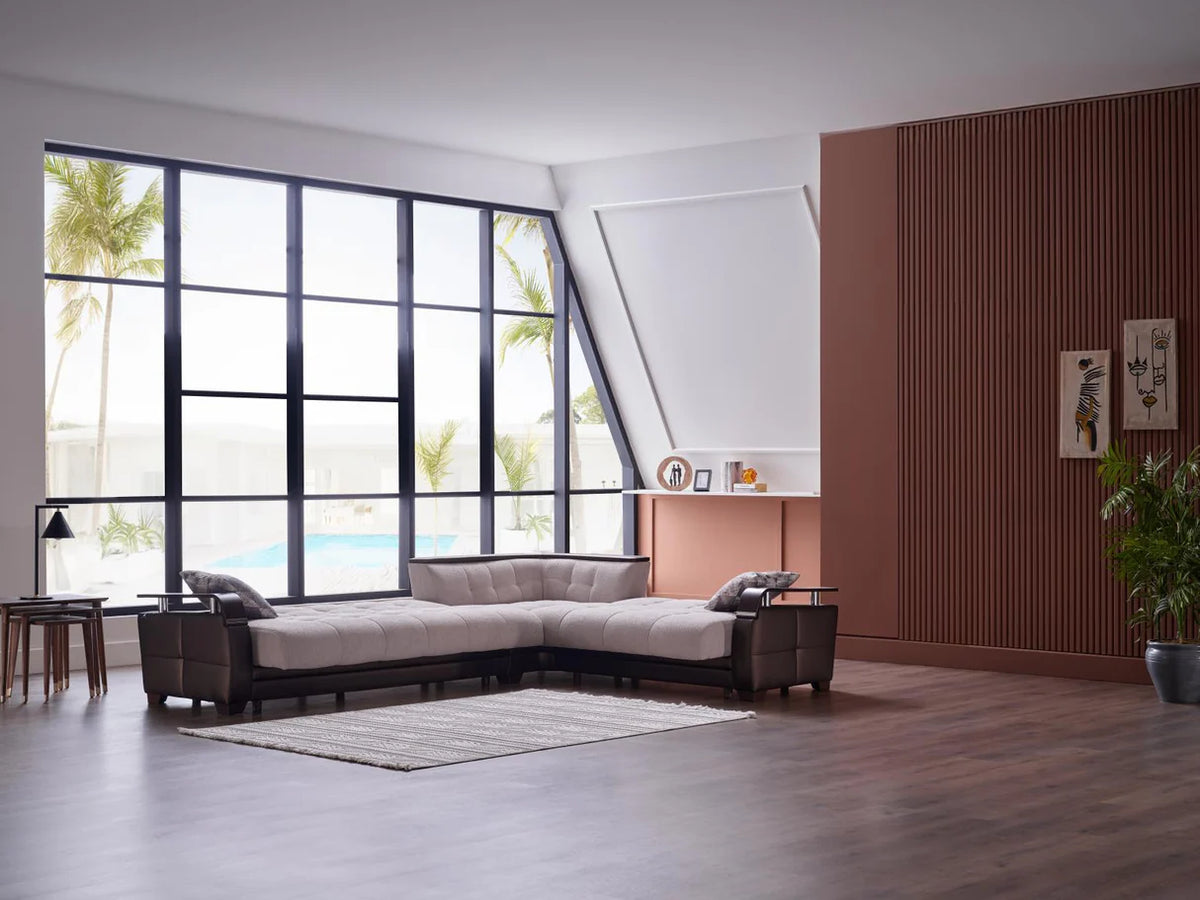 Sofá cama seccional Nivus beige natural
