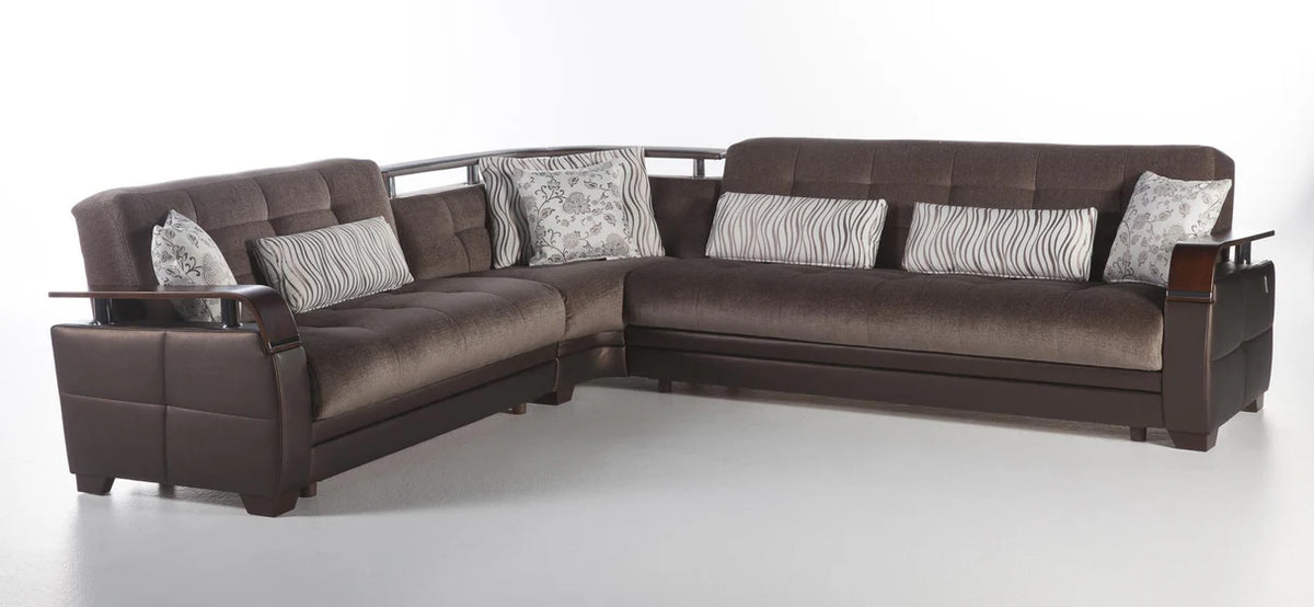 Sofá cama seccional con almacenaje Natural Prestige en marrón