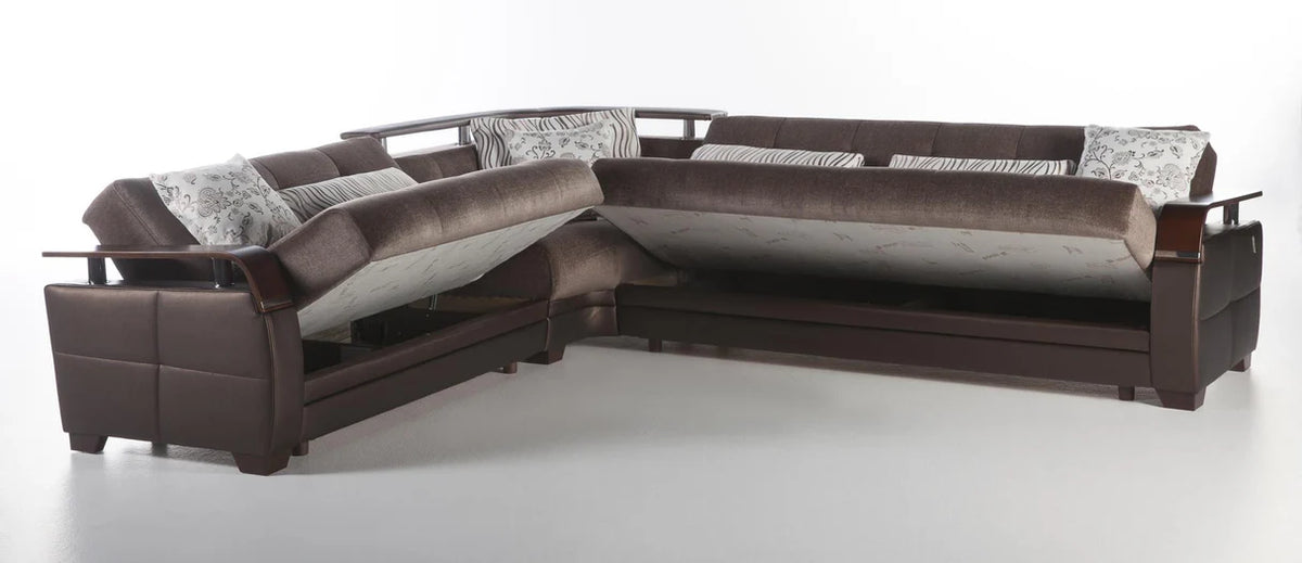 Sofá cama seccional con almacenaje Natural Prestige en marrón