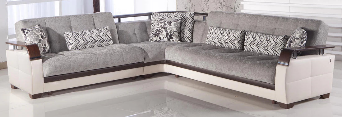 Natural Valencia Gray Storage Sleeper Sectional