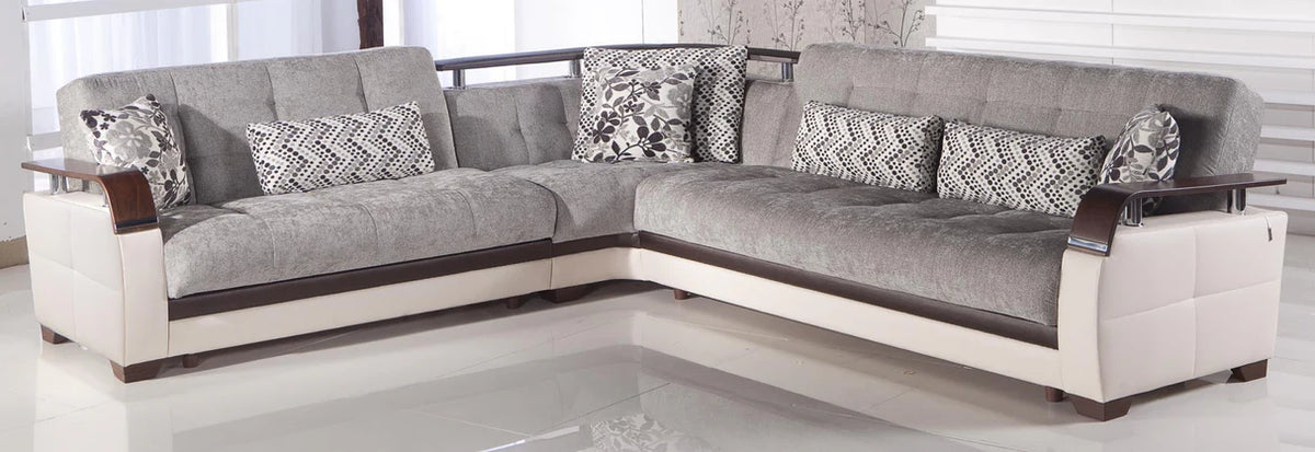 Natural Valencia Gray Storage Sleeper Sectional