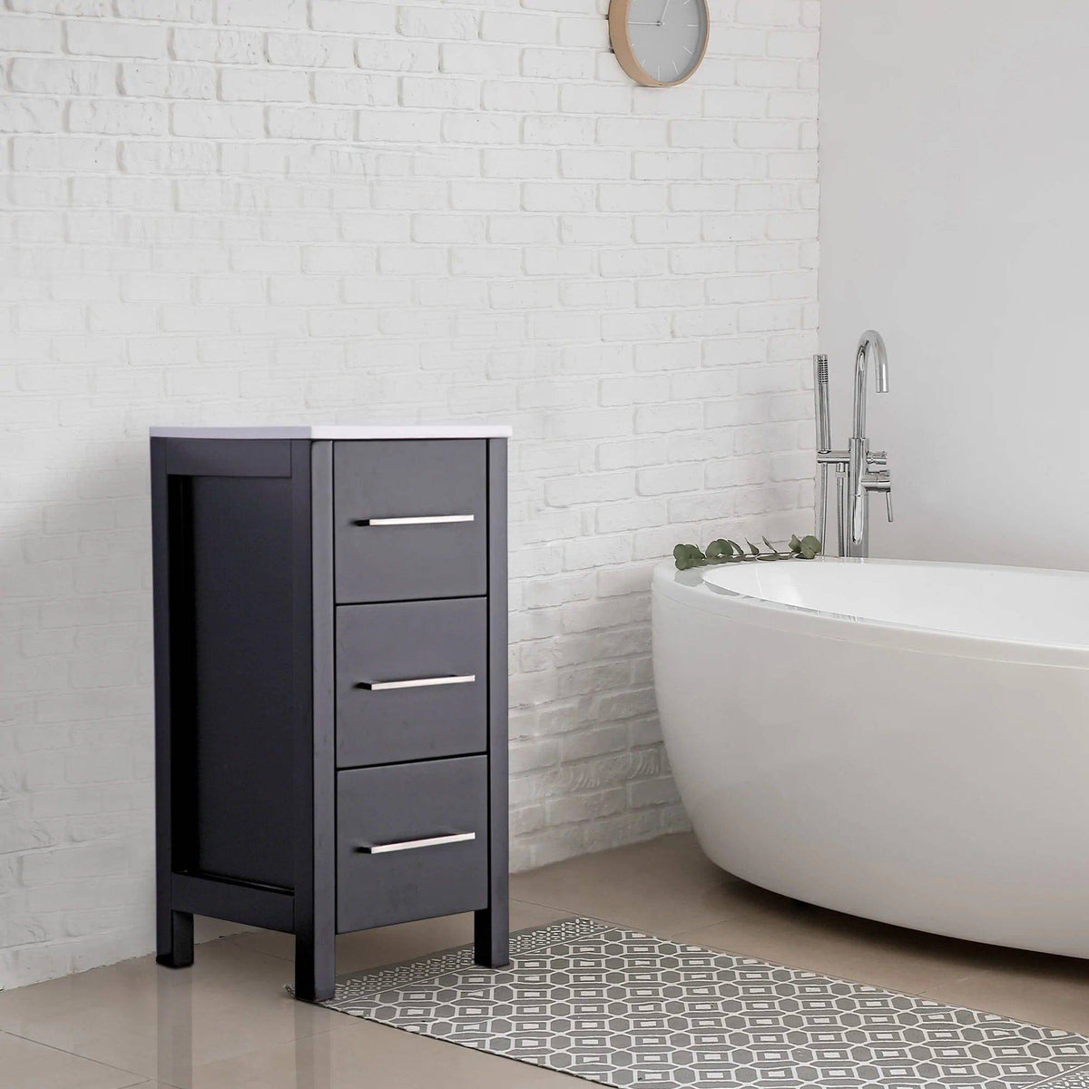 Ocean Royal 12 in. Espresso 3-Drawer Bathroom Side Cabinet