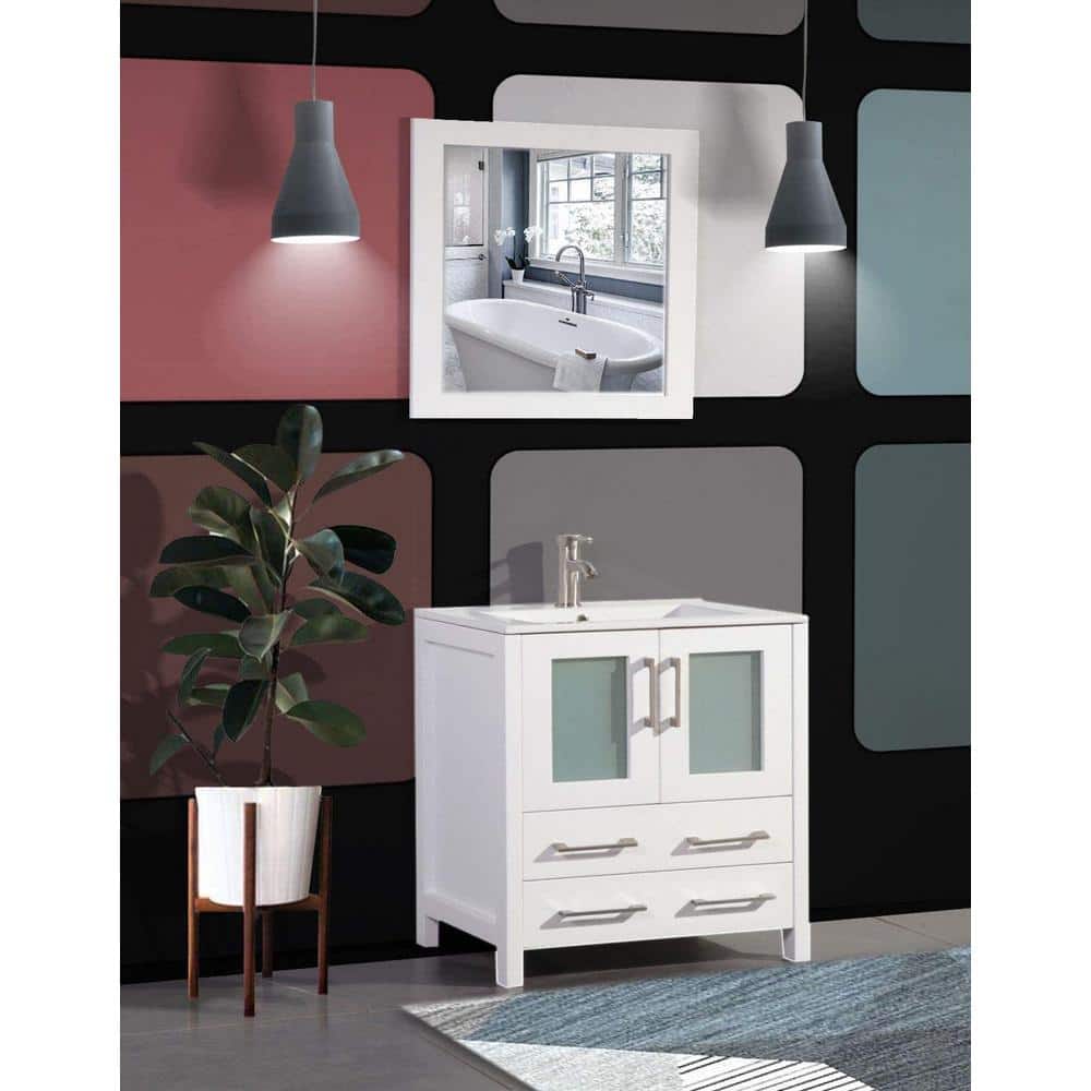Brescia 30 in. White Vanity with Ceramic Top, Basin and Mirror