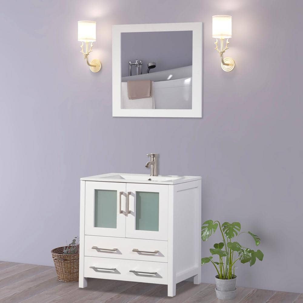 Brescia 30 in. White Vanity with Ceramic Top, Basin and Mirror