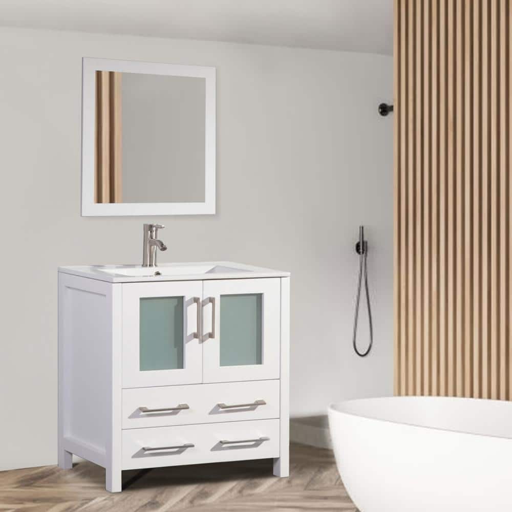 Brescia 30 in. White Vanity with Ceramic Top, Basin and Mirror