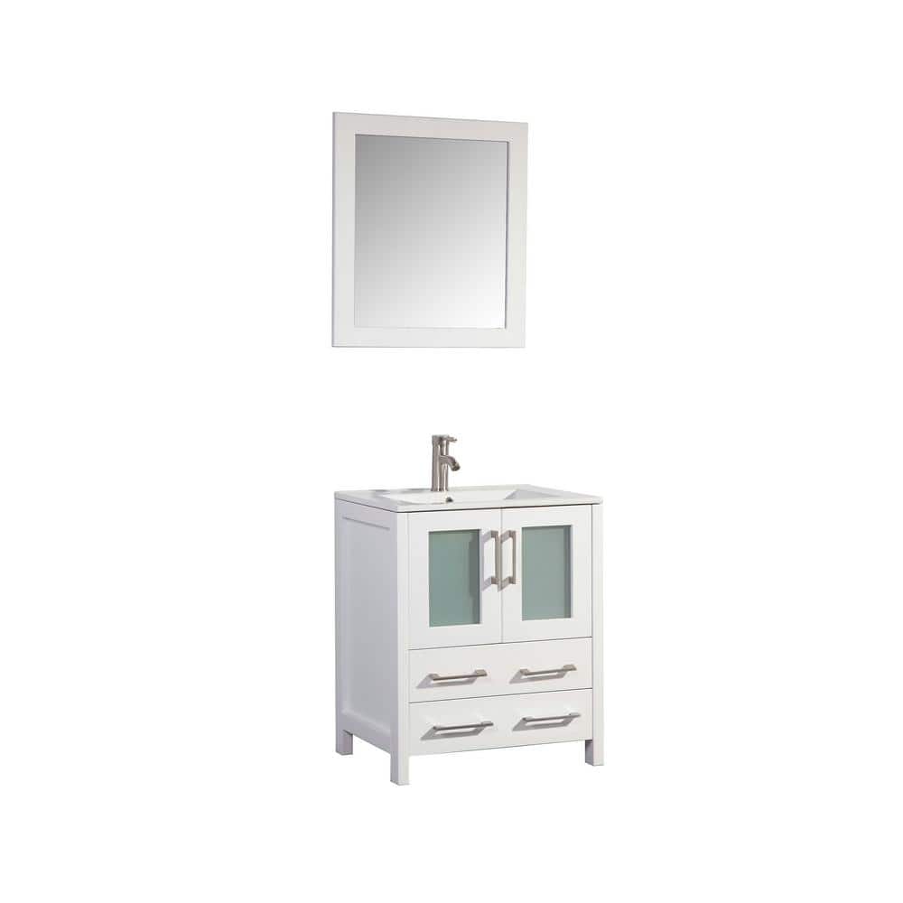 Brescia 30 in. White Vanity with Ceramic Top, Basin and Mirror