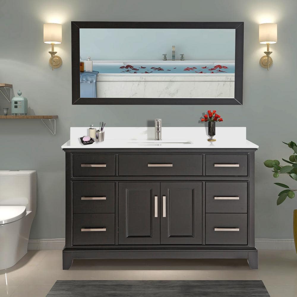 Genoa 60 in. Espresso Single Sink Vanity with Phoenix Stone Top and Mirror