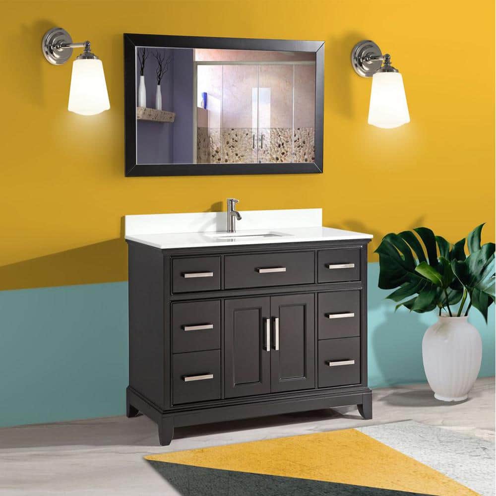 Genoa 60 in. Espresso Single Sink Vanity with Phoenix Stone Top and Mirror
