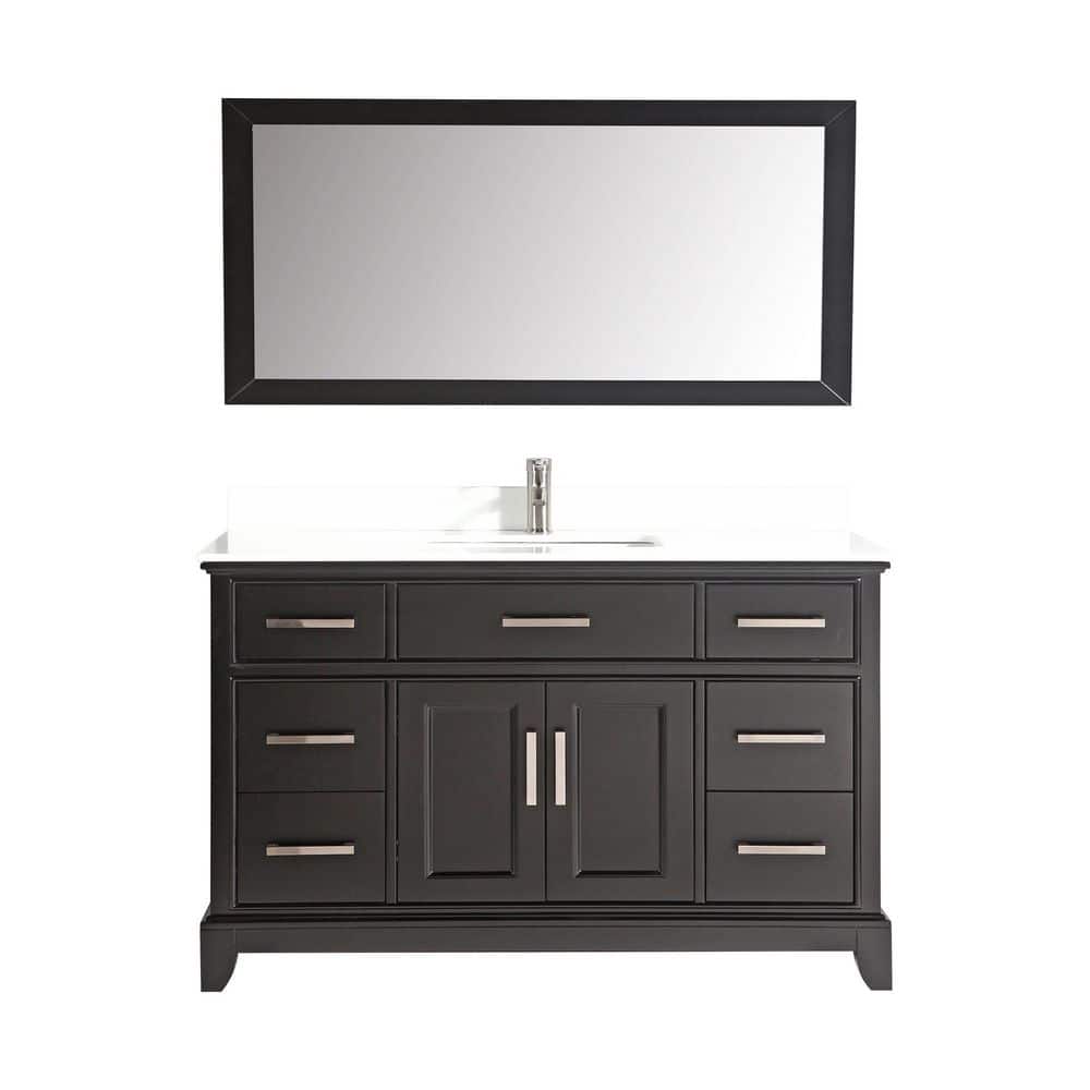 Genoa 60 in. Espresso Single Sink Vanity with Phoenix Stone Top and Mirror