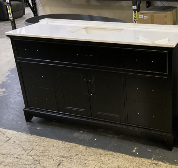 Genoa 60 in. Espresso Single Sink Vanity with Phoenix Stone Top and Mirror