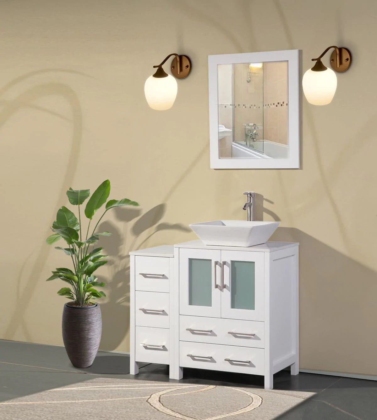 Ocean Royal 36 in. White Vanity Set with Side Cabinet & Mirror