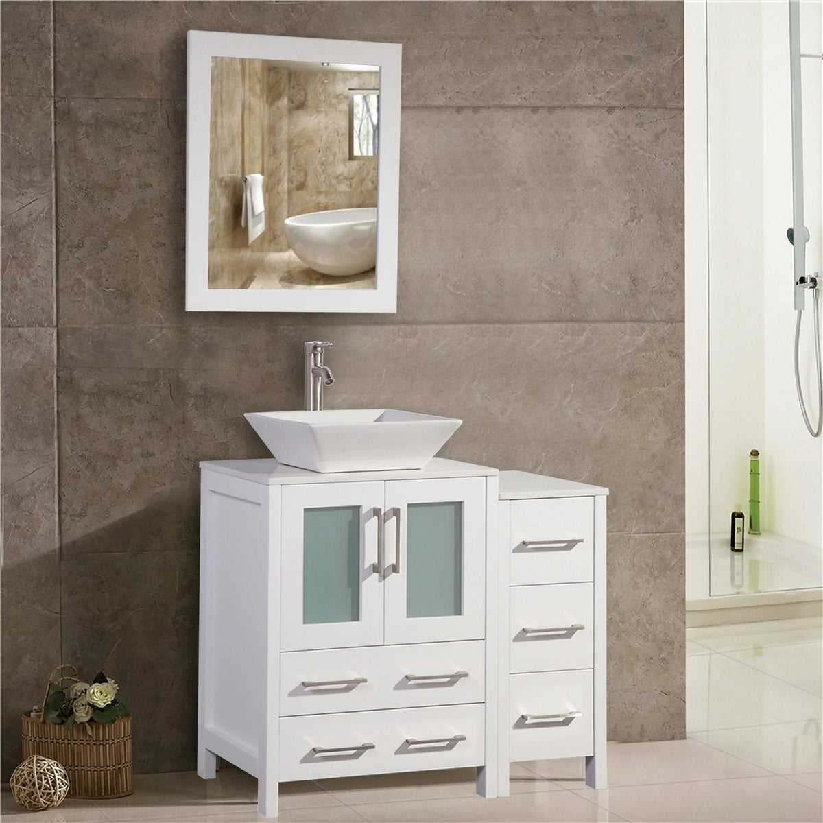 Ocean Royal 36 in. White Vanity Set with Side Cabinet & Mirror