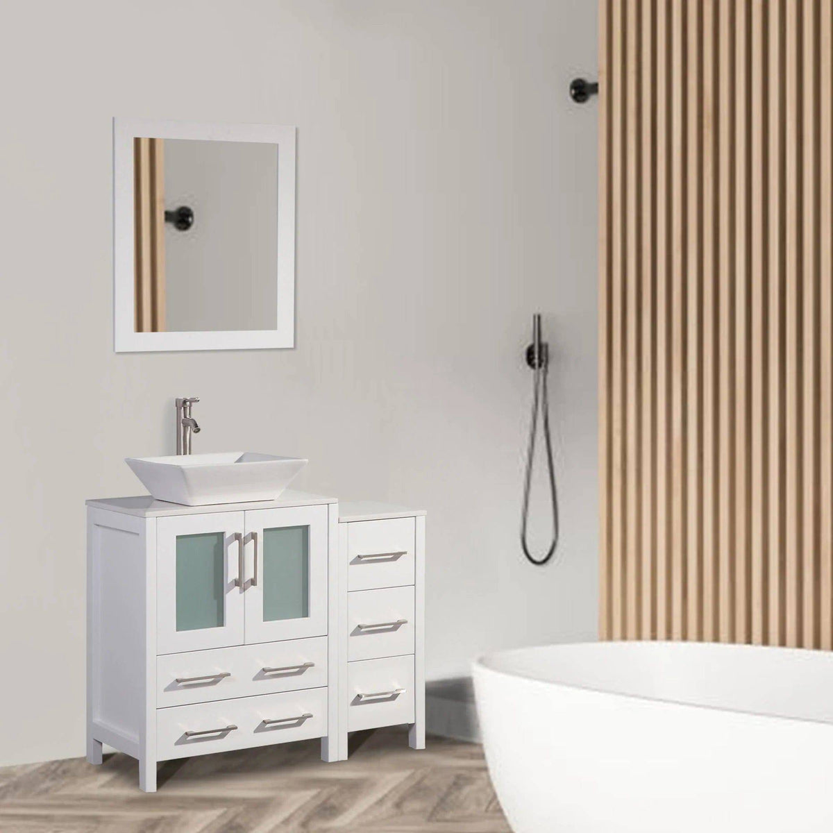 Ocean Royal 36 in. White Vanity Set with Side Cabinet & Mirror