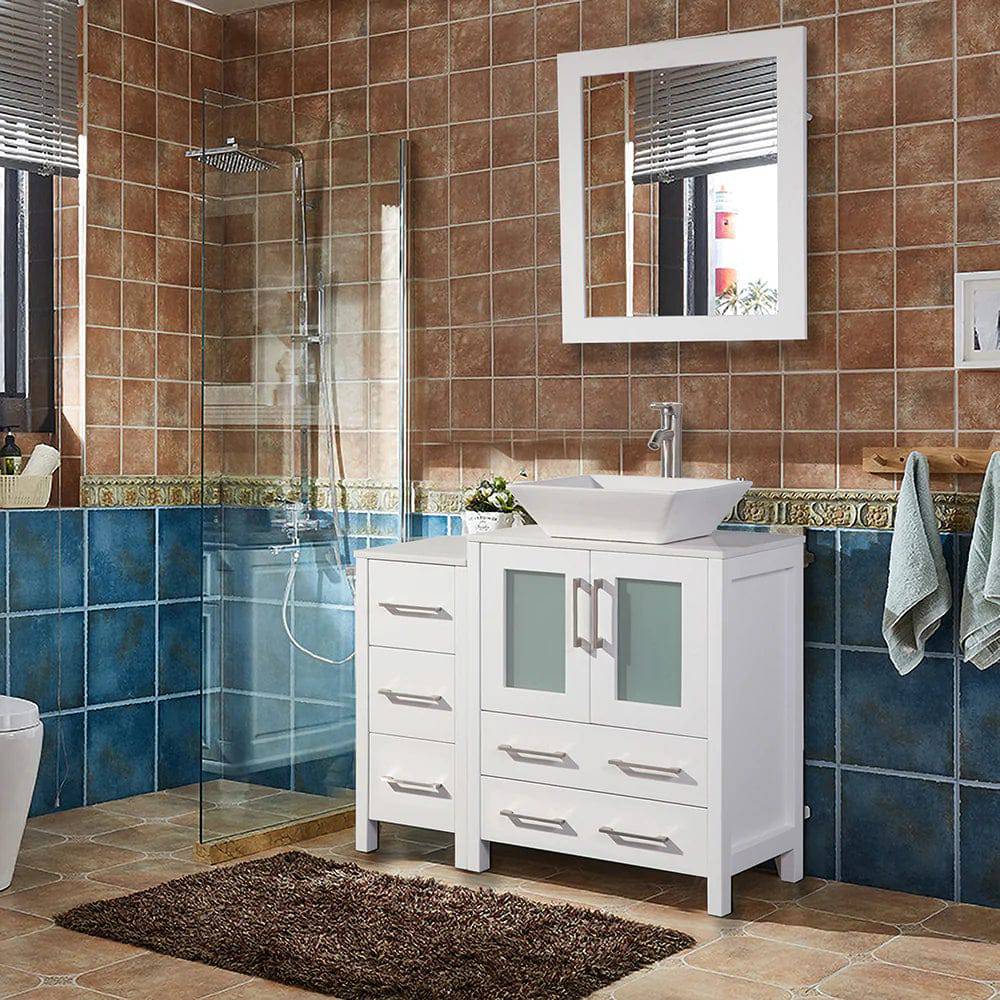 Ocean Royal 36 in. White Vanity Set with Side Cabinet & Mirror