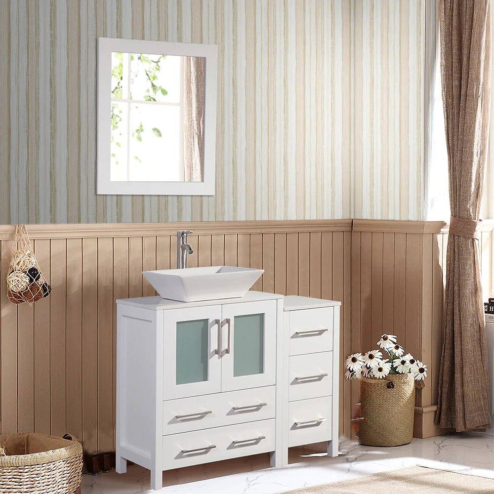 Ocean Royal 36 in. White Vanity Set with Side Cabinet & Mirror