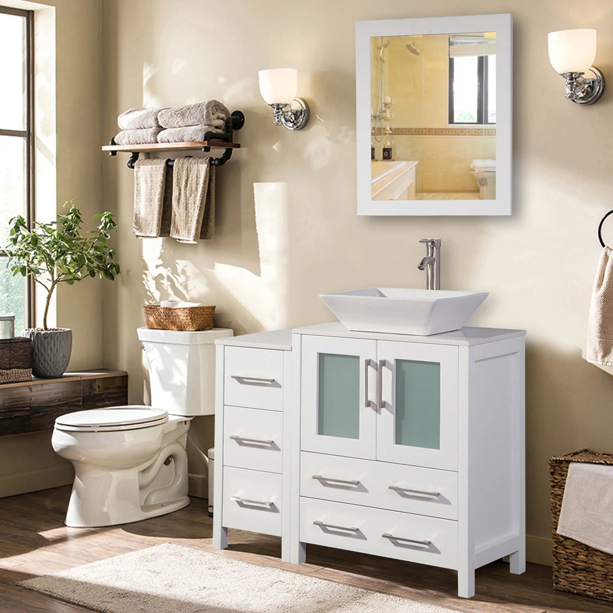 Ocean Royal 36 in. White Vanity Set with Side Cabinet & Mirror