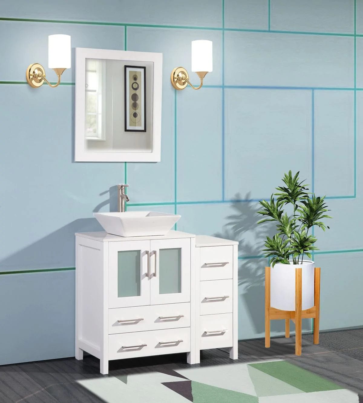 Ocean Royal 36 in. White Vanity Set with Side Cabinet & Mirror
