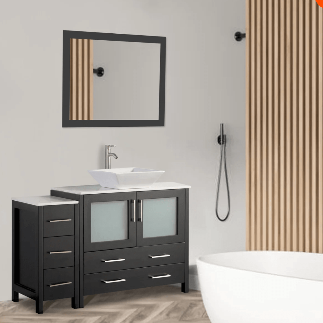 48 in. Single Sink Bathroom Vanity Set with Quartz Top, 5 Drawers