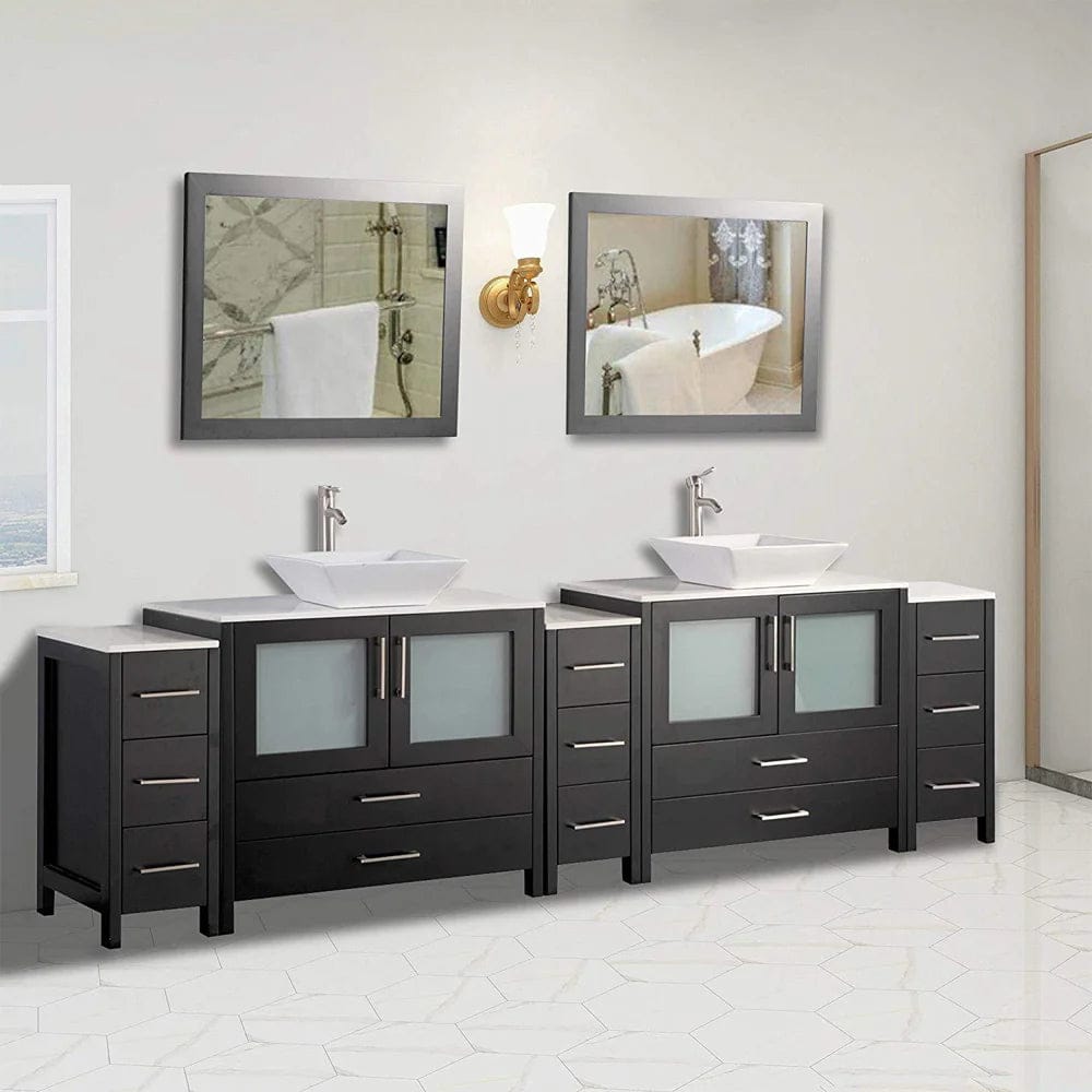 108 in. Double Sink Bathroom Vanity Combo Set in Espresso