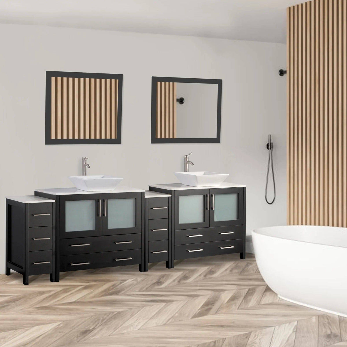 108 in. Double Sink Bathroom Vanity Combo Set in Espresso