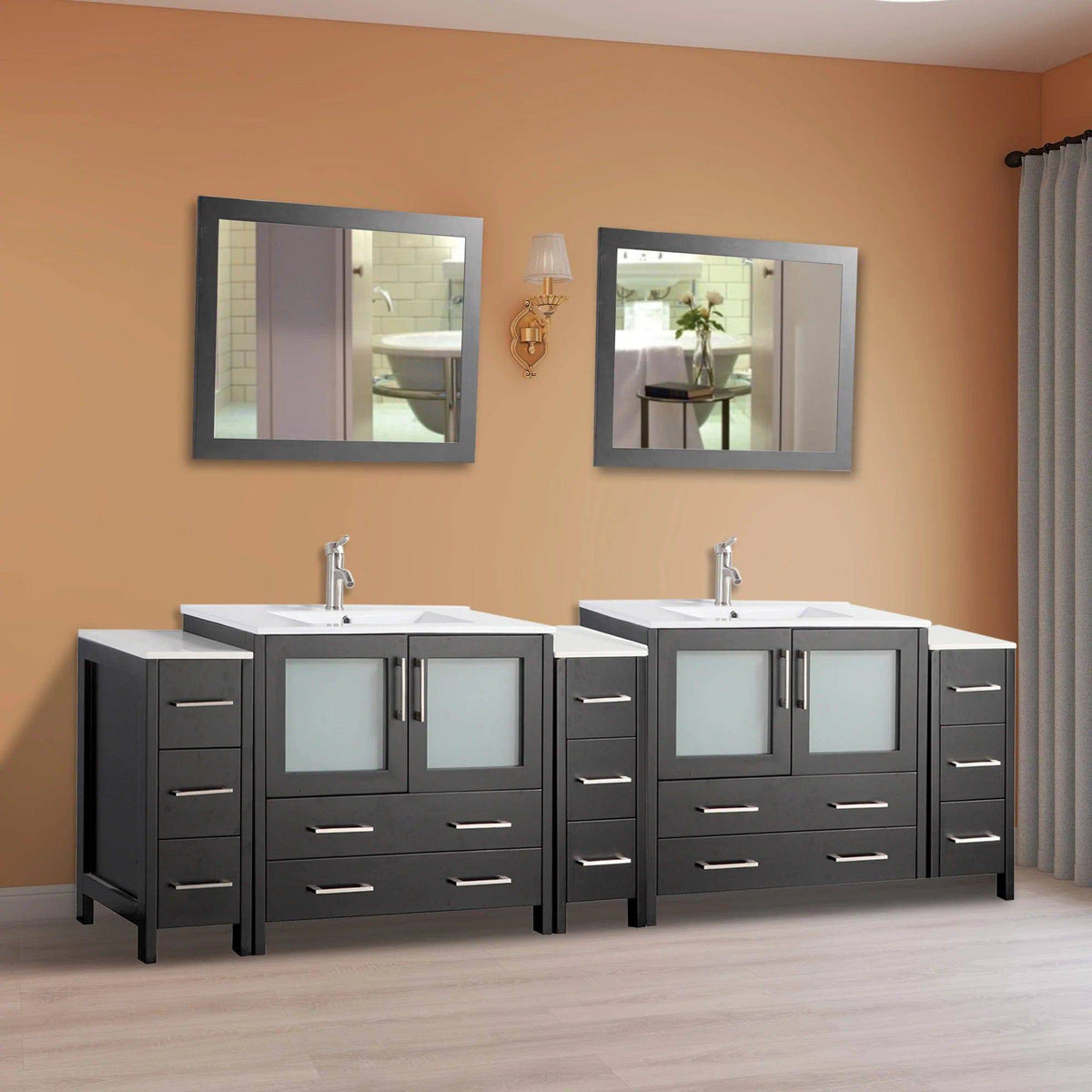 108 in. Double Sink Modern Bathroom Vanity Compact Set in Espresso - Decohub Home
