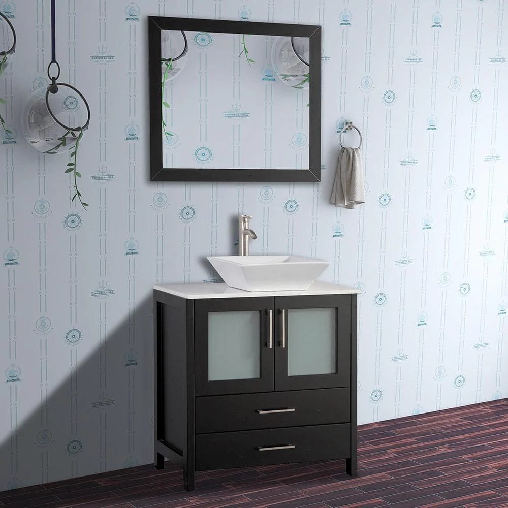 30 in. Single Sink Small Bathroom Vanity Set in Espresso