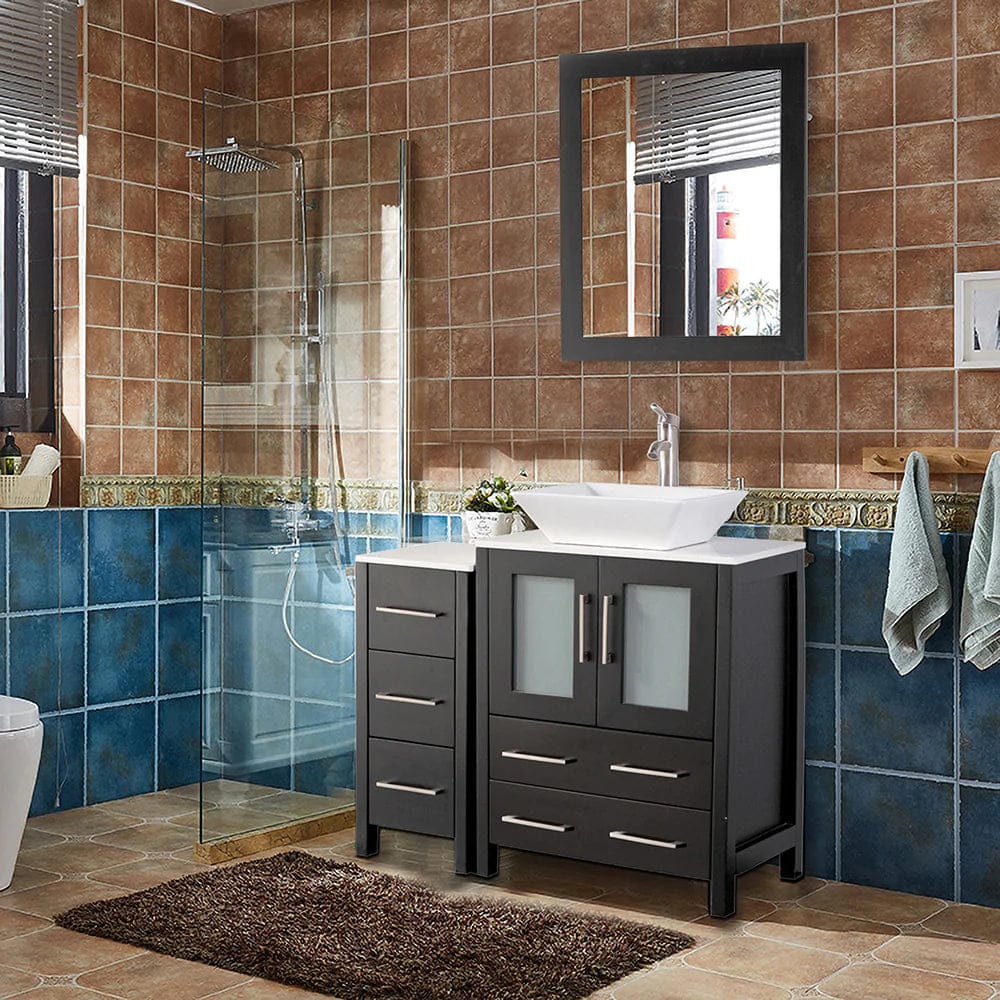 Ocean Royal 36 in. Espresso Vanity Set with Side Cabinet & Mirror