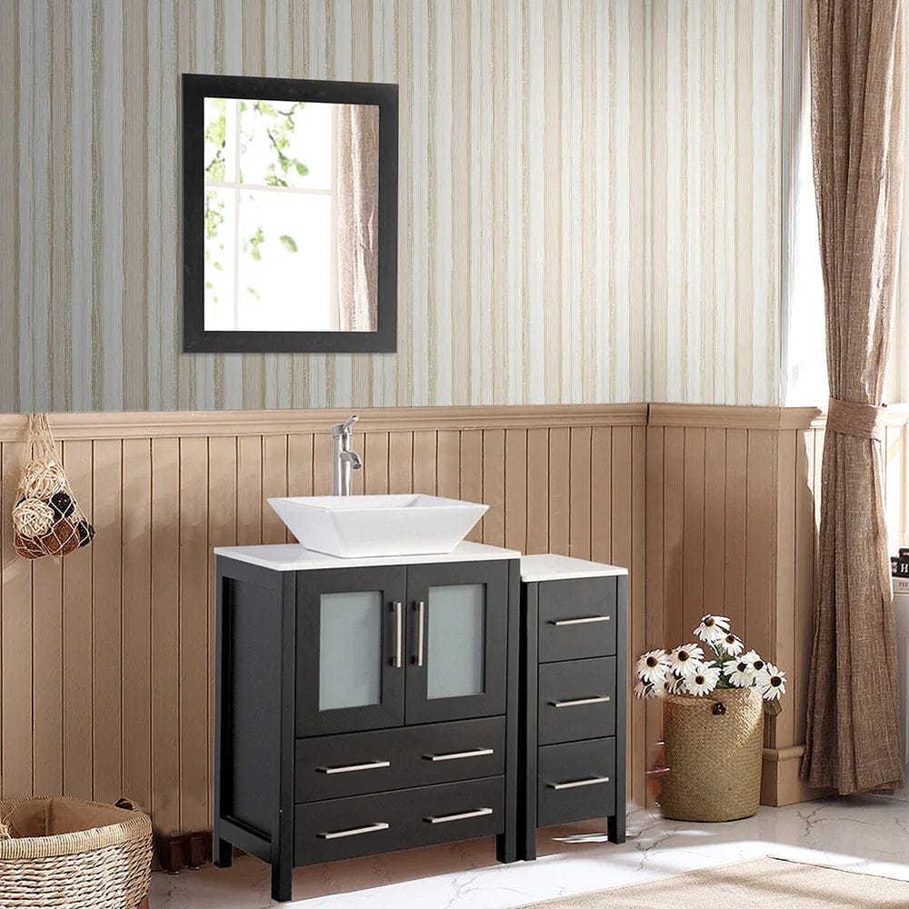 Ocean Royal 36 in. Espresso Vanity Set with Side Cabinet & Mirror