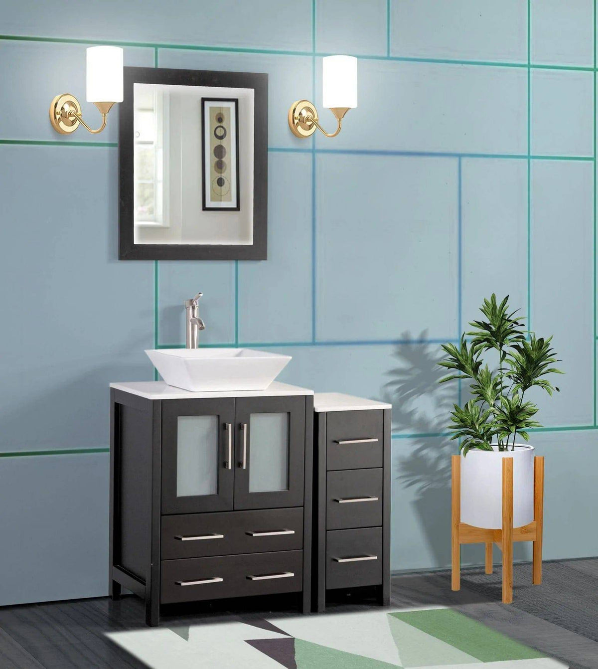 Ocean Royal 36 in. Espresso Vanity Set with Side Cabinet & Mirror