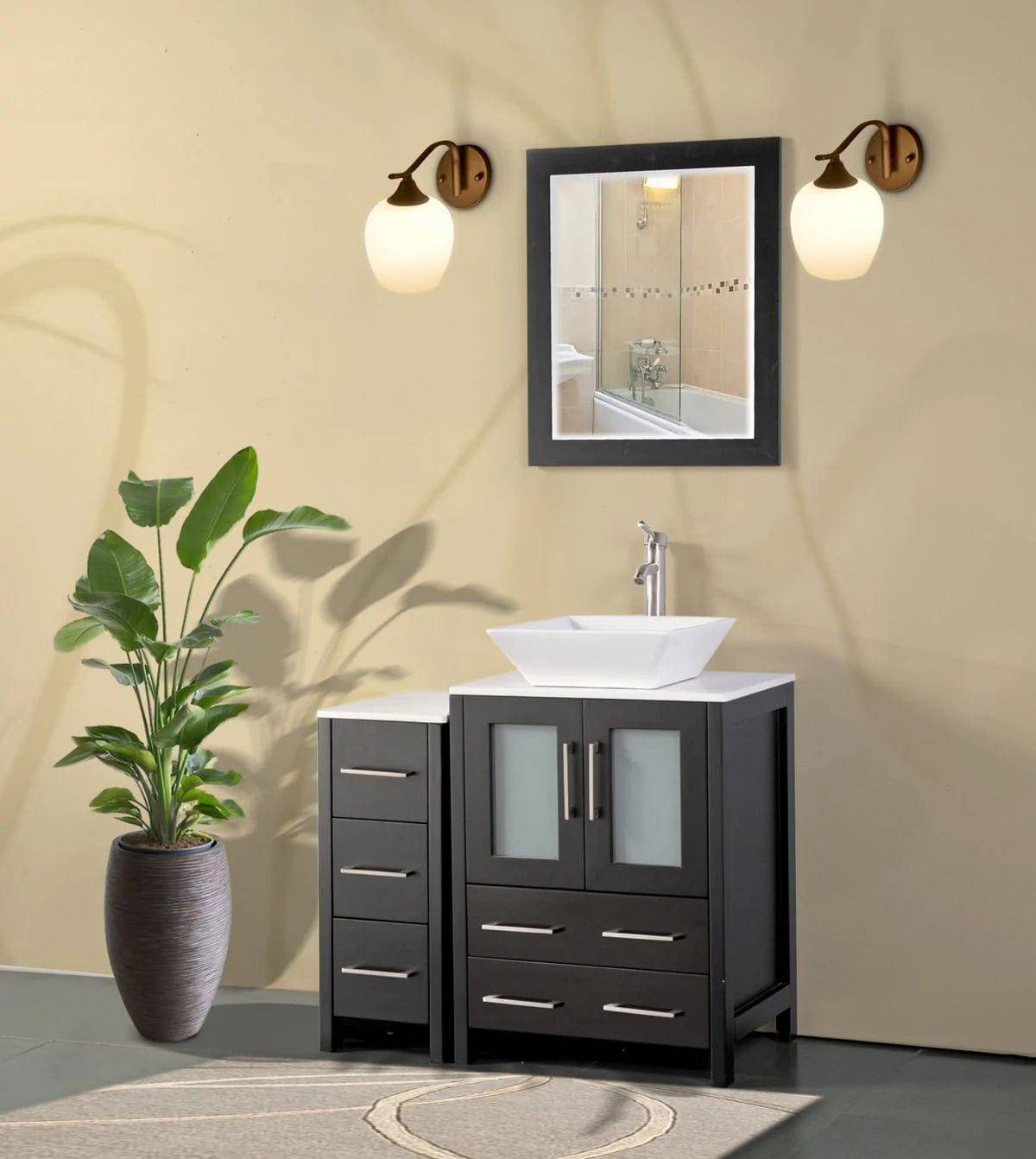 Ocean Royal 36 in. Espresso Vanity Set with Side Cabinet & Mirror